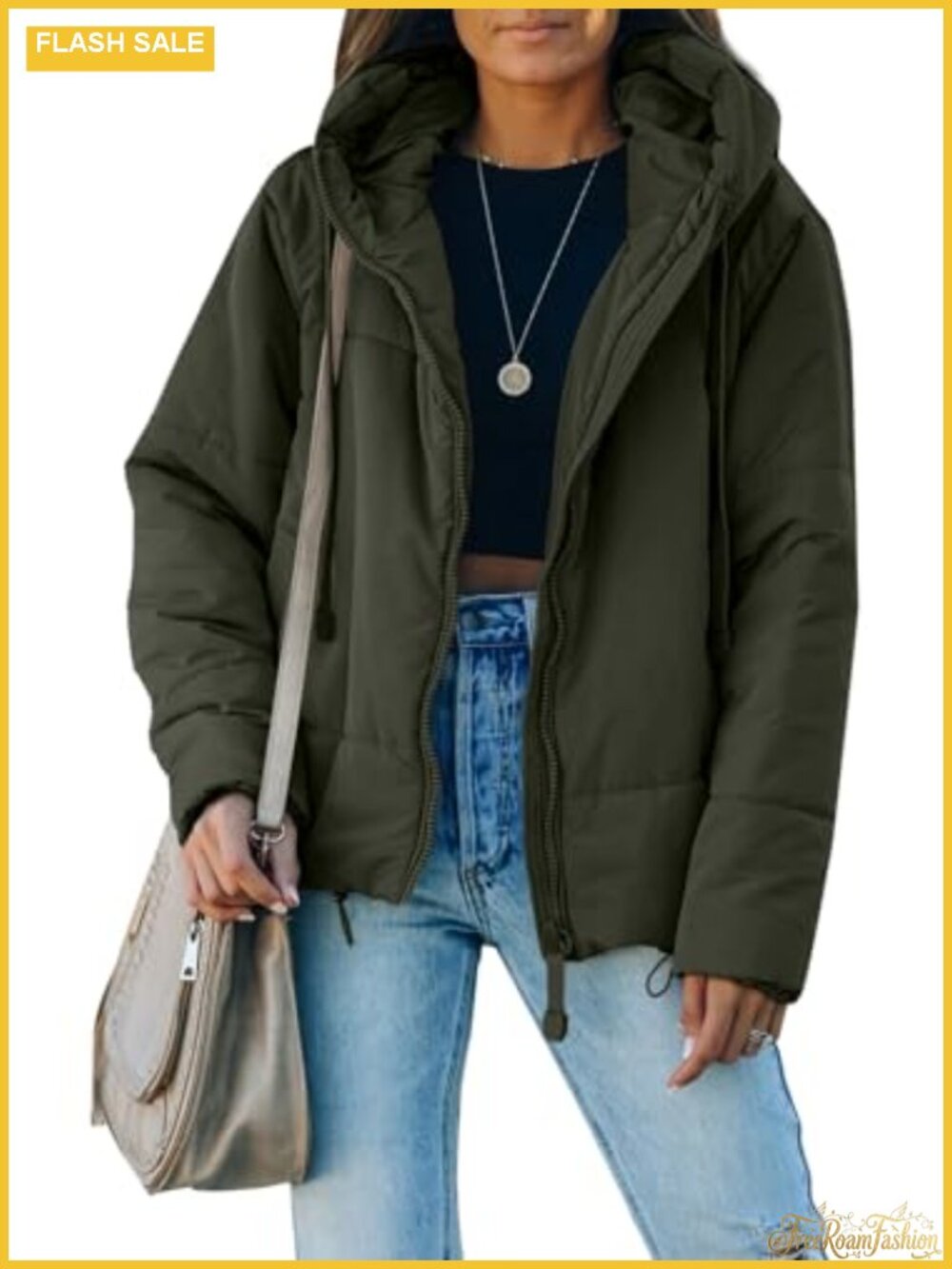 Women's Full Zip Hooded Puffer Jacket Short Oversized Winter Coat